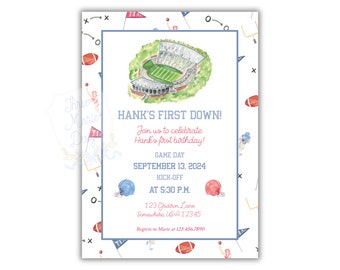 Editable First Down Birthday Invite | Football Invitation | Game Time Invite | Watercolor Football Invite | Sports Invite | Preppy Football
