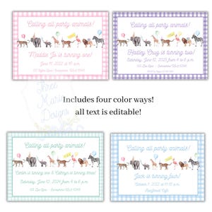 Party Animals Invitation | TWO Wild Invite | Wild ONE Invite | Pink Party Animals Invite | Blue Party Animals | Zoo Theme Invite image 2
