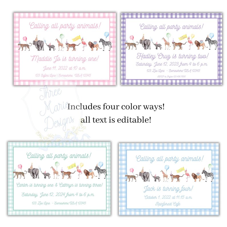 Party Animals Invitation | TWO Wild Invite | Wild ONE Invite | Pink Party Animals Invite | Blue Party Animals | Zoo Theme Invite image 2