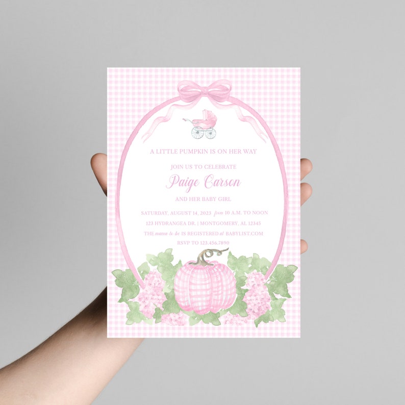 Grandmillenial Kürbis einladen | Rosa Kürbis Babyparty einladen | Blauer Kürbis Babyparty einladen | Kleine Kürbis-Baby-Dusche-Einladung Bild 6