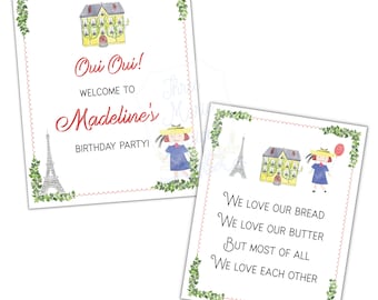 French Girl in Paris Welcome Sign | Madeline Party Decor Signage  | Self-Editable | Oui Oui I&#39;m Three Theme | Parisian Theme Party | Bonjour