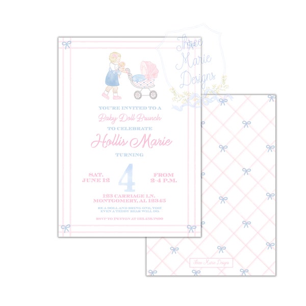 Baby Doll Birthday Invitation | Baby Doll Brunch Invite | Bonnets and Bows Birthday | Pink Bow Invitation | Self-Editable | Baby Doll party