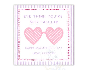 Óculos de sol rosa Valentine | Etiqueta de óculos de coração Valentine | 3x3 DIY Valentine Digital Download Printable | Etiqueta Eye Think You're Spectacular