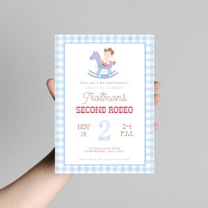 First Rodeo Birthday Invite | Vintage Rocking Horse | Second Rodeo Birthday Invitation | Western Invite | Cowboy Birthday Invitation image 3