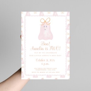 Pink Ghost Halloween Birthday Party Invite | Pink Halloween Birthday Invitation | Costume Invite| Halloween Baby Shower Invite | Boo Invite image 4