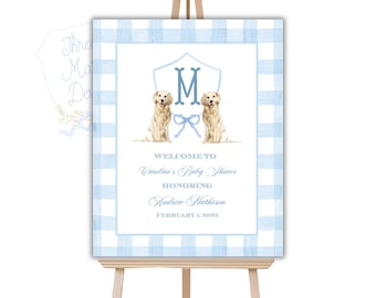 Golden Retriever Wappen Willkommensschild | Golden Retriever Schild | Golden Retriever Monogramm Wappen | Golden Retriever Baby Party oder Geburtstag
