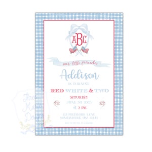 Patriotic Birthday Invitation | Red White & Two Invite | USA Invite | Self-Editable | Red White and Blue Birthday Invite | America Theme