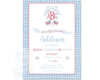 Patriotic Birthday Invitation | Red White & Two Invite | USA Invite | Self-Editable | Red White and Blue Birthday Invite | America Theme