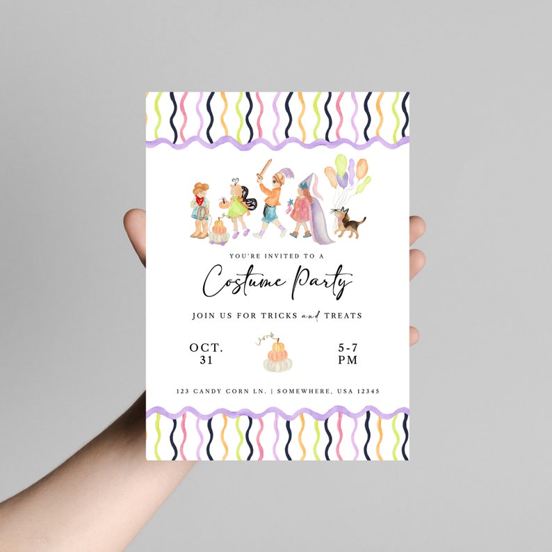 Halloween Costume Party Invite | Halloween Birthday Invitation | Costume Birthday Invite| Halloween Theme Kids Party | Trick or Treat Invite image 2