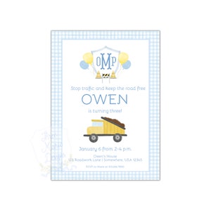 Construction Invite | Self-Editable | Blue Construction Invitation | Watercolor Construction Party Invite | Dump Truck Excavator Invite image 1