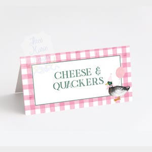 Pink Mallard Birthday Party Food Tent | Editable | One Lucky Duck Food Signage | Mallard Birthday Party | Watercolor Duck Place Card Food