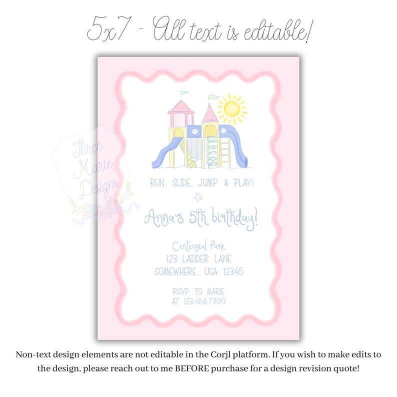 Playground Birthday Party Invite | Playground Party Invitation | Self-Editable | Playground Invitation | Run, Jump, Slide and Play Invite image 3