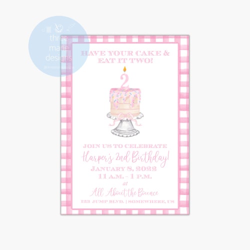 Watercolor Cake Birthday Invitation Have Your Cake Eat It Etsy