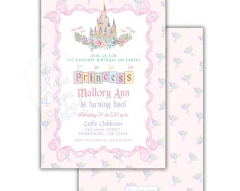 Invitación vintage al cumpleaños más feliz de la Tierra / Invitación de cumpleaños con parque temático mágico / Invitación editable al cumpleaños mágico de princesa en la Tierra