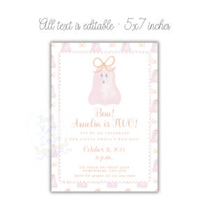 Pink Ghost Halloween Birthday Party Invite | Pink Halloween Birthday Invitation | Costume Invite| Halloween Baby Shower Invite | Boo Invite image 2