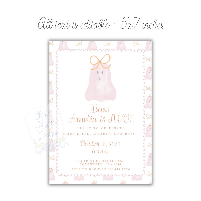 Pink Ghost Halloween Birthday Party Invite | Pink Halloween Birthday Invitation | Costume Invite| Halloween Baby Shower Invite | Boo Invite image 2