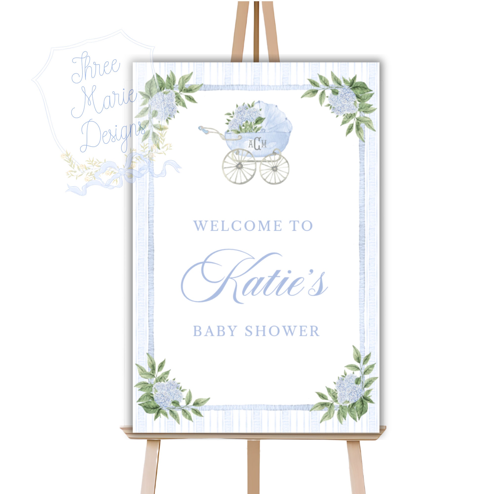 Grandmillenial Blue Hydrangea Baby Shower Welcome Sign | Blue Hydrangea Welcome Signage | Blue Hydrangea Baby Shower Decor, Welcome Sign