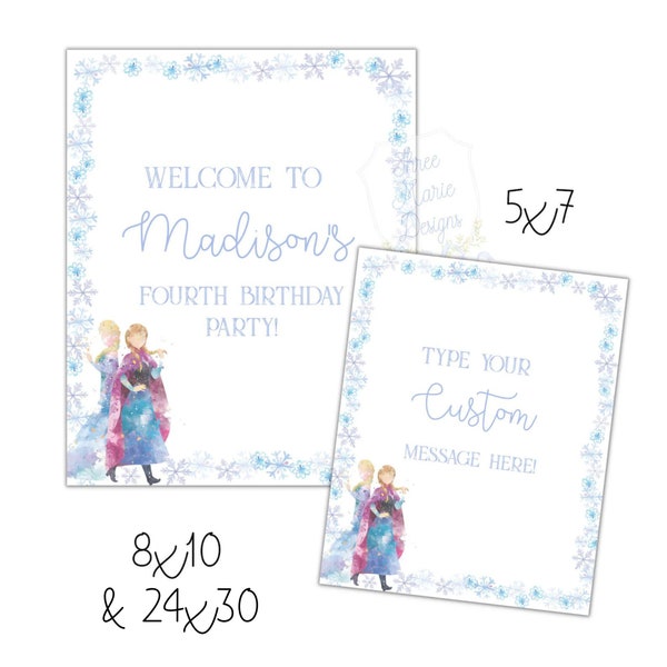 Ice Princess Sisters Winter Party 8x10 and 5x7 Signage Printable | Self-Editable | Frozen Party Signage | Food Table Signage