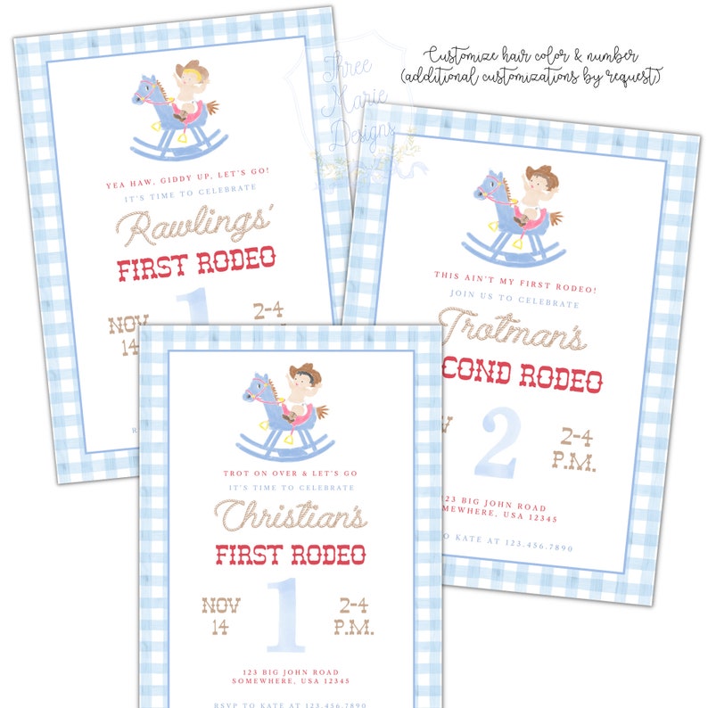 First Rodeo Birthday Invite | Vintage Rocking Horse | Second Rodeo Birthday Invitation | Western Invite | Cowboy Birthday Invitation image 2