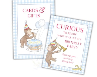 Curious Monkey Table Signage | Editable Guest Book and Gift Table Signage | Monkey Birthday Decor | Monkey Birthday Sign Digital Download