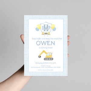Construction Invite | Self-Editable | Blue Construction Invitation | Watercolor Construction Party Invite | Dump Truck Excavator Invite image 4