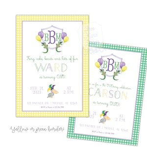 Mardi Gras Birthday Invite | Fat TWOSday Invite | Bayou Birthday Invite | Self-Editable | Mardi Gras Party | Direct Download Invite