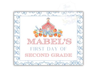 Watercolor First Day of School Sign | Printable Pink First Day of School Sign | Editable Blue Bow Girly School Sign 1st Day of School