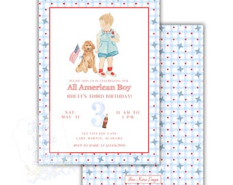 All American Boy Patriotic Birthday Invitation | Editable Red White & Two Invite | USA Invite | Digital Red White Blue American Birthday