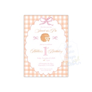 Sweet as Pie Invitation | Grandmillenial Pumpkin Pie Birthday Invite | Thanksgiving Birthday Invite | Sweetie Pie First Birthday