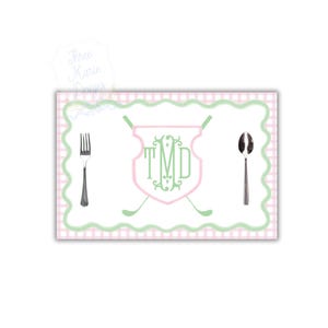 Pink Preppy Golf Crest Printable Placemat | Editable Custom Placemat | Digital Download | Par TEE Birthday Table Decor Golf Party Placemat