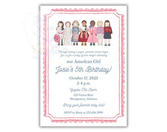 American Doll Birthday Invitation | All American Girl Invite | Editable Baby Doll Invite | Historical Doll Birthday Party Digital Download