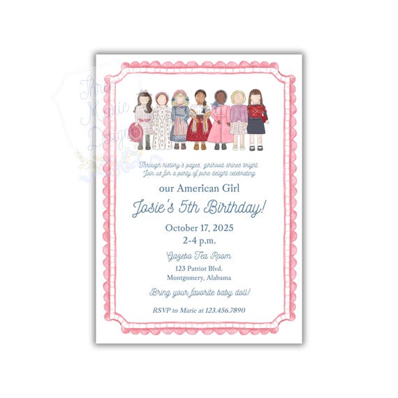American Doll Birthday Invitation | All American Girl Invite | Editable Baby Doll Invite | Historical Doll Birthday Party Digital Download
