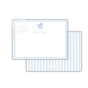 Blaues Briefpapier | Bearbeitbare 18x18 Karte | Südliches Briefpapier personalisiertes Geschenk | Baby Boy Dankeschön Notizen | Rosa Kinderwagen