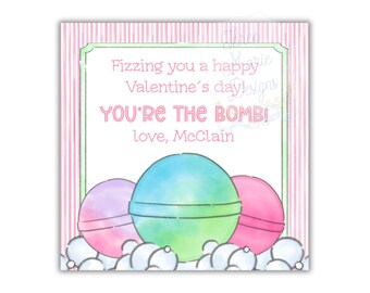 Pink Bath Bomb Valentine tag | You're the BOMB Valentine Tag | Blue Valentine's Day Tag | 3x3 Editable DIY Valentine Digital Download