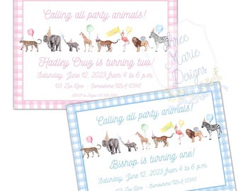 Party Animals Invitation | TWO Wild Invite | Wild ONE Invite | Pink Party Animals Invite | Blue Party Animals | Zoo Theme Invite