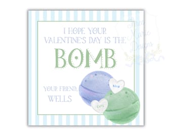 Blue Bath Bomb Valentine tag | You're the BOMB Valentine Tag | Blue Valentine's Day Tag | 3x3 Inches | Self-Edit Digital Valentine Download