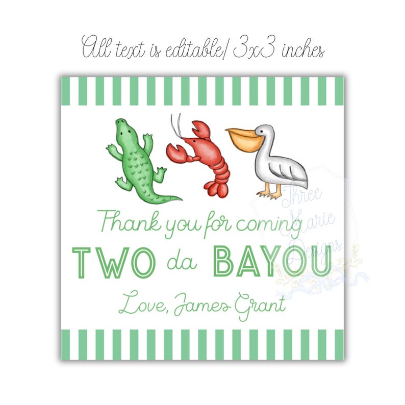 Bayou Birthday Favor Tag | Two Da Bayou Party Favor | Fat Twosday Tag ...