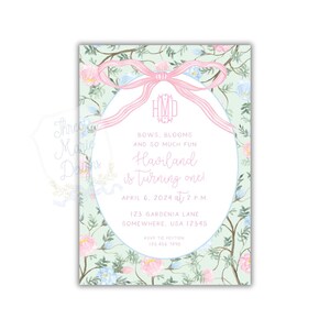 Bloemenuitnodiging chinoiserie | Bogen en bloemen | Uitnodiging met bloemenpatroon | Bloemenuitnodiging Grandmillennial | Gebloemde babyshoweruitnodiging | Bloemen afbeelding 4
