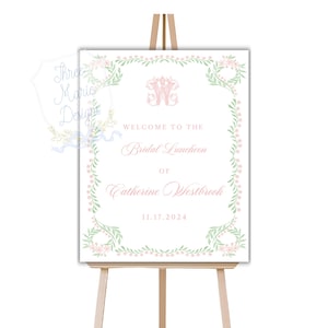 Pink Floral Bridal Shower Welcome Sign | Monogram Baby Shower Welcome Signage | Grandmillenial Floral Welcome Bridal Shower Sign Easel Sign