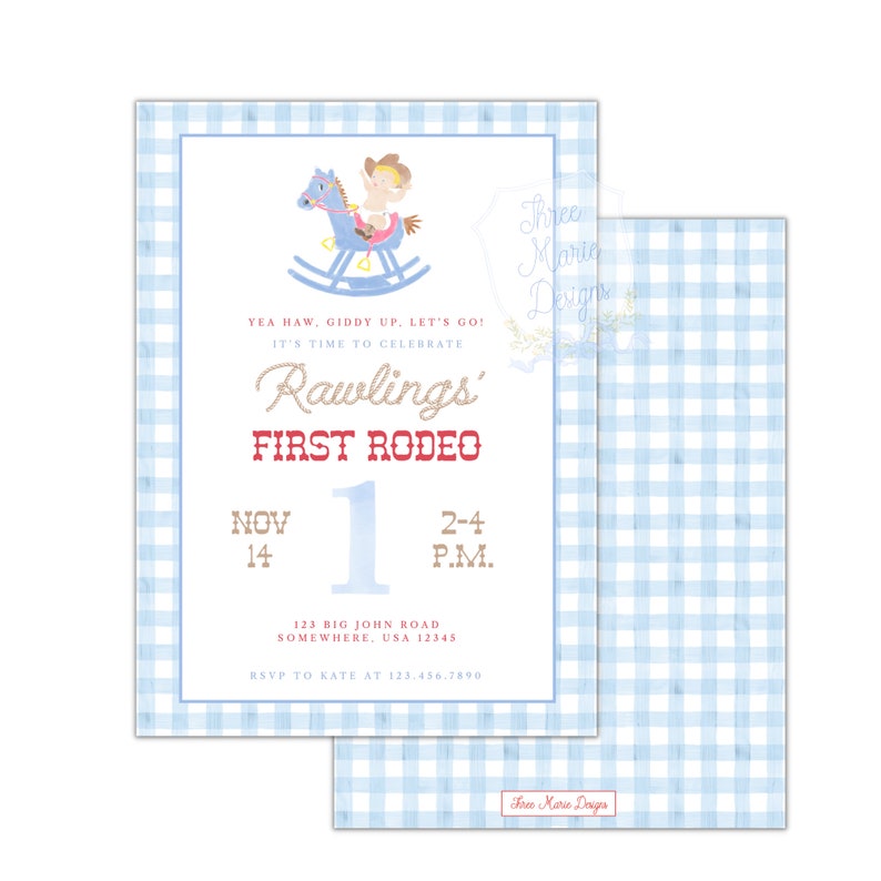 First Rodeo Birthday Invite | Vintage Rocking Horse | Second Rodeo Birthday Invitation | Western Invite | Cowboy Birthday Invitation image 1