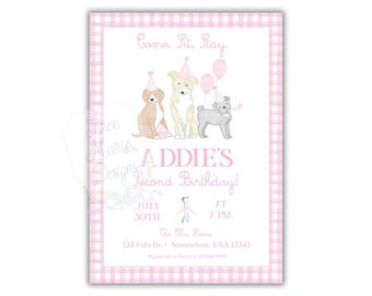 Rosa Welpe Geburtstags-Pawty Einladung | Kommen Sie, sitzen Sie, bleiben Sie einladen Welpen-Party einladen | Bearbeitbare rosa Hündchen Party Druckbare Digitaler Download
