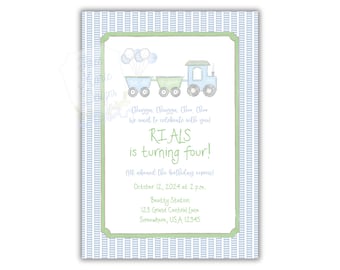 Watercolor Train Invite | Editable Train Birthday invitation | Blue and Gren Train Invitation | Watercolor Train Party Invite | Sweet Train