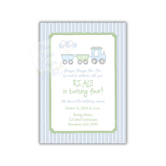 Watercolor Train Invite | Editable Train Birthday invitation | Blue and Gren Train Invitation | Watercolor Train Party Invite | Sweet Train