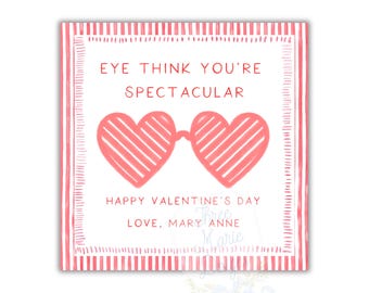 óculos de sol vermelhos Valentine | Tag de óculos de coração Valentine | 3x3 DIY Valentine Digital Download Printable | Eye Think You're Spectacular Tag