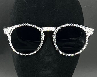 Crystal Embellished Round Vintage Sunglasses Bling Unisex Sunnies