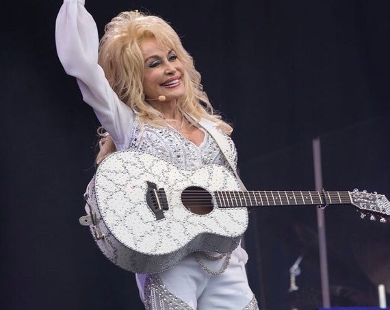 Replica Dolly Parton White Crystal Acoustic Guitar Country Music