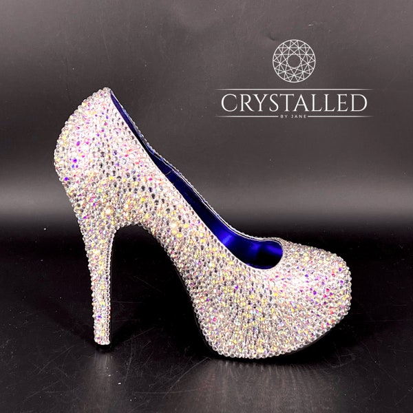 Brand New Crystal AB Platform Stiletto Shoes UK6 Party Burlesque Drag Stage Heels Pleaser Bordello, ready for immediate dispatch