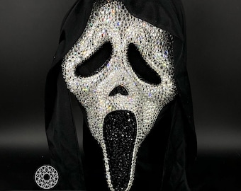 Official Howling WHITE SCREAM Horror Mask &Hood Halloween Adult Fancy Dress 