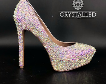 Brand New Crystal AB Platform Stiletto Shoes UK6 Party Bridal Drag - ready for immediate dispatch