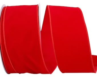 Velvet Ribbon, Red, 5 Inch, Matching Wire Edge, 25-YDS, Indoor/Outdoor